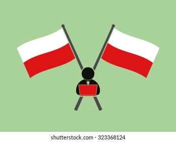 Poland Crossed Flag Emblem Office Worker