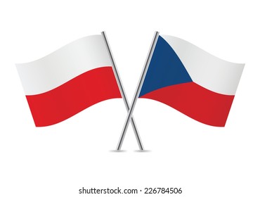 Poland and Czech crossed flags. Polish and the Czech Republic flags on white background. Vector icon set. Vector illustration.