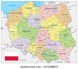 Poland Detail Administrative Map and roads - Detailed map of Poland vector illustration.