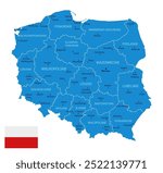 Poland - detailed blue country map with cities and regions. Vector illustration.