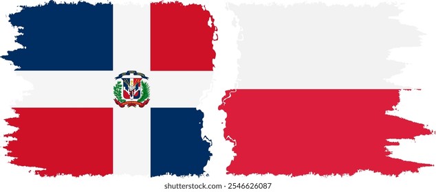 Poland and Dominican Republic grunge flags connection, vector