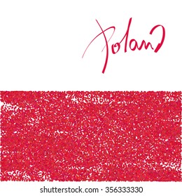 Poland dotted flag with hand written name of the country. Vector illustration.