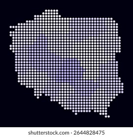 Polônia mapa pontilhado. Mapa de estilo digital do país sobre fundo escuro. Forma de Polônia com pontos circulares. Estilo de pontos coloridos. Círculos grandes. Ilustração vetorial moderna.