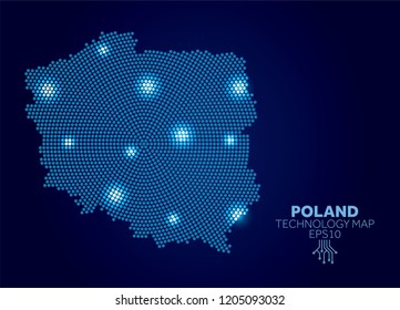 Poland dotted technology map. Modern data communication concept