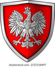 Polônia Águia no escudo, polonês branco vermelho símbolo nacional botão ou ícone 3D vetor ilustração.