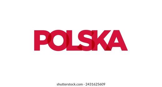 Poland emblem for print and web. Design features geometric style, vector illustration with bold typography in modern font. Graphic slogan lettering isolated on white background.