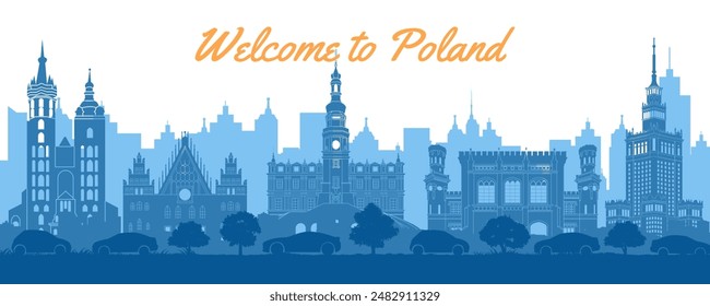 poland famous landmark silhouette style,vector illustration