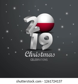 Poland Flag 2019 Merry Christmas Typography. New Year Abstract Celebration background