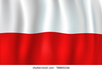 Poland flag 3D background of white and red color horizontal stripes. Polish republic European country official national flag waving with curved fabric or waves vector texture