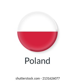 Polen Flagge 3d Symbol, Kreis-Button oder Schaltfläche. Runde polnische Nationalmannschaft. Vektorgrafik.