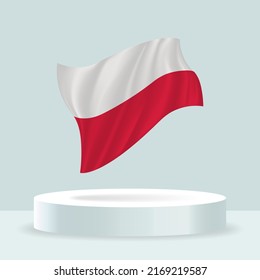 Poland flag. 3d rendering of the flag displayed on the stand. Waving flag in modern pastel colors. Flag drawing, shading and color on separate layers, neatly in groups for easy editing.