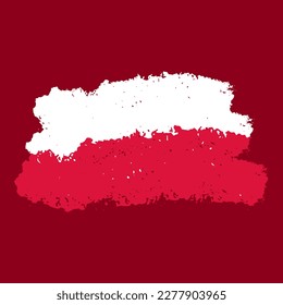 poland flag abstract brush stroke paint illustration element on red background
