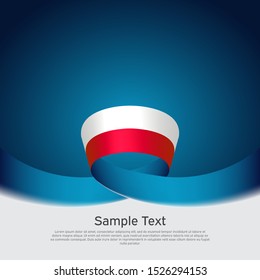 Poland flag background. Wavy ribbon poland flag colors on blue white background. National poster. Polish state patriotic banner, cover, flyer. Vector design