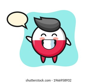 Poland flag badge cartoon character doing wave hand gesture, cute style design for t shirt, sticker, logo element