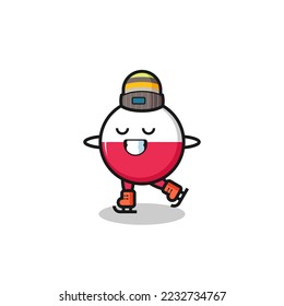 poland flag badge cartoon as an ice skating player doing perform , cute style design for t shirt, sticker, logo element