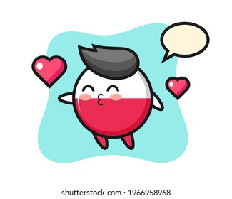Poland flag badge character cartoon with kissing gesture, cute style design for t shirt, sticker, logo element
