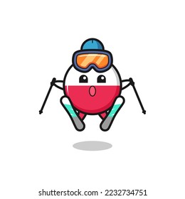 poland flag badge mascot character as a ski player , cute style design for t shirt, sticker, logo element