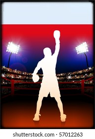 Poland Flag with Boxer on Stadium Background Original Illustration