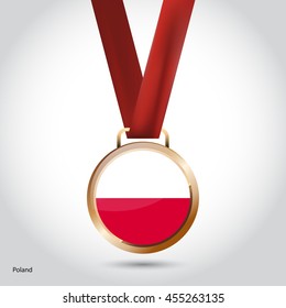 Poland Flag in Bronze Medal. Vector Illustration. RIO Olympic Game Bronze Medal. Vector Illustration