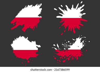 Polnische Flagge Pinselspritzer Vektorset, Logo-Objekt des Landes, Farbfarbengrafik-Konzept, Pinselstrich-Effekt, Wasserspritzer-Maske, Logo-Idee des kreativen Landes