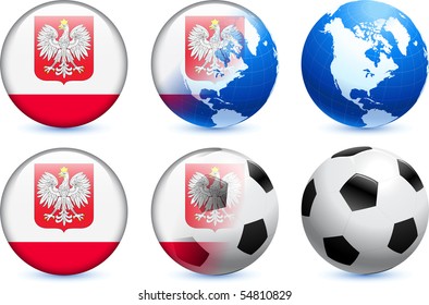 Poland Flag Button with Global Soccer Event Original Illustration