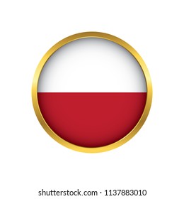 Poland flag button, Golden on a white background,flag of Poland Round badge or icon isolated. Vector illustration.