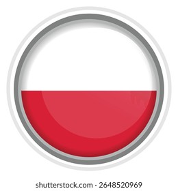 Poland Flag Button Icon Glossy Round National Emblem Vector Illustration
