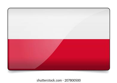Poland flag button with reflection and shadow. Isolated glossy vector flag of Poland.