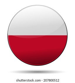 Poland flag button with reflection and shadow. Isolated glossy vector flag of Poland.