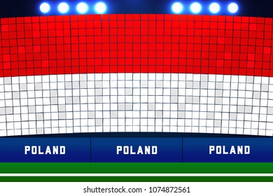 Poland flag card stunts. Poland soccer or football stadium background. vector