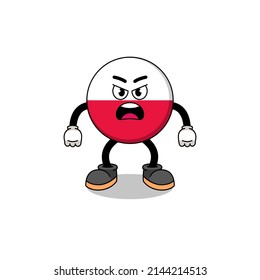 poland flag cartoon illustration with angry expression , character design