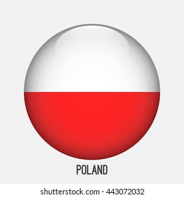 Poland flag in circle shape. Transparent,glossy,glass button