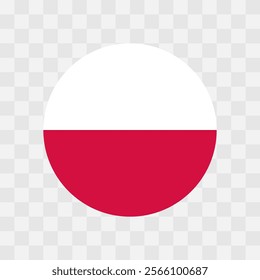 Poland flag - circle vector flag isolated on checkerboard transparent background