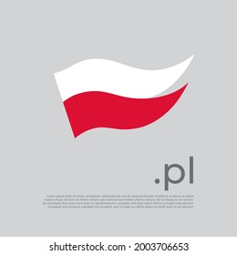 Poland flag. Colored stripes polish flag on a white background. Vector design of national poster with pl domain, place for text. Brush strokes. State patriotic banner poland, cover