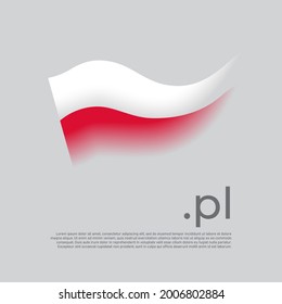 Poland flag. Colored stripes of the polish flag on a white background. Vector stylized design national poster with pl domain, place for text. State patriotic banner poland, cover
