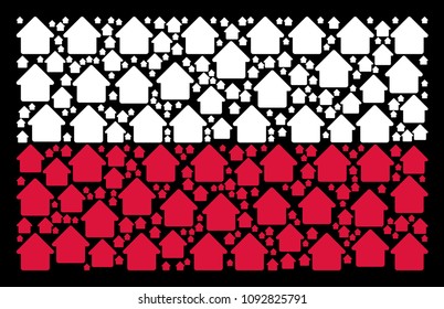 Poland Flag composition designed with cabin design elements. Flat vector cabin symbols are combined into mosaic Polish flag illustration on a black background.
