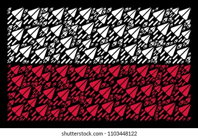 Poland Flag composition formed from space ship design elements. Flat vector space ship icons are organized into conceptual Polish flag pattern on a black background.