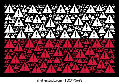 Poland Flag composition organized with warning elements. Flat vector warning symbols are united into mosaic Poland flag collage on a black background. Designed for political and patriotic agitation.