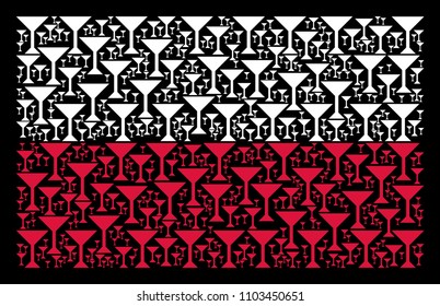 Poland Flag concept combined of martini glass design elements. Flat vector martini glass symbols are composed into geometric Polish flag collage on a black background.