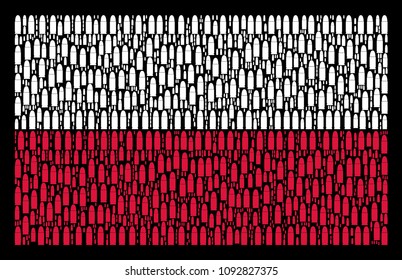 Poland Flag concept formed from ammo bullet pictograms. Flat vector ammo bullet symbols are combined into conceptual Polish flag pattern on a black background.