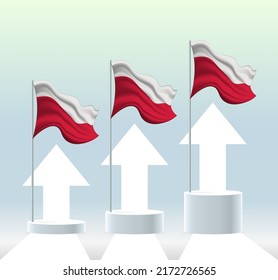 Poland flag. The country is in an uptrend. Waving flagpole in modern pastel colors. Flag drawing, shading for easy editing. Banner template design.