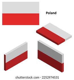 Polnische Flagge, Länderflagge, Vektorset von isometrischen flachen Symbolen, 3D-Stil, verschiedene Ansichten. Design-Elemente für Banner, Websites, Präsentationen, Infografiken, Karten