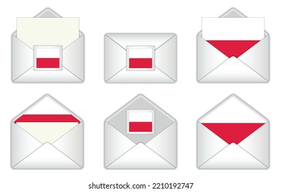 Poland flag in the envelope. Polish
 stamp flag. Opened, closed Polish letter, isolated on white background.