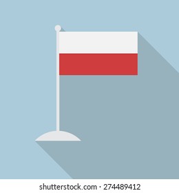 Poland flag with flagpole flat icon with long shadow. Vector illustration EPS10