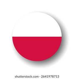 Poland flag - flat vector circle icon or badge with dropped shadow.