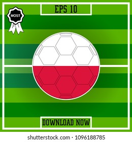 Poland. Flag, Football, Group, Circle on green stadium background, Vector icon in flat style. isolated. 