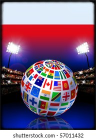 Bandera de Polonia con glóbulo de fondo estadio Ilustración original