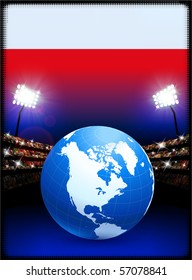 Poland Flag with Globe on Stadium Background Original Illustration
