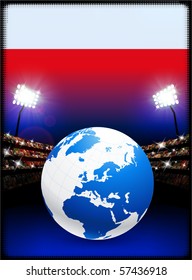 Polnische Flagge mit Globe auf Stadionhintergrund Originalillustration