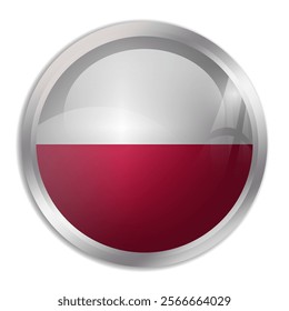 Poland flag - glossy circle button displays a colorful flag representing a country cultural identity and heritage. The essence of national pride and unity.